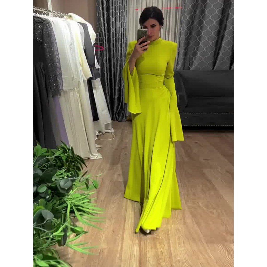 Latest Style Fashion Solid Color Party Evening Dress Women Spring Summer Ruffle Sleeves Elegant A-Line Maxi Dresses