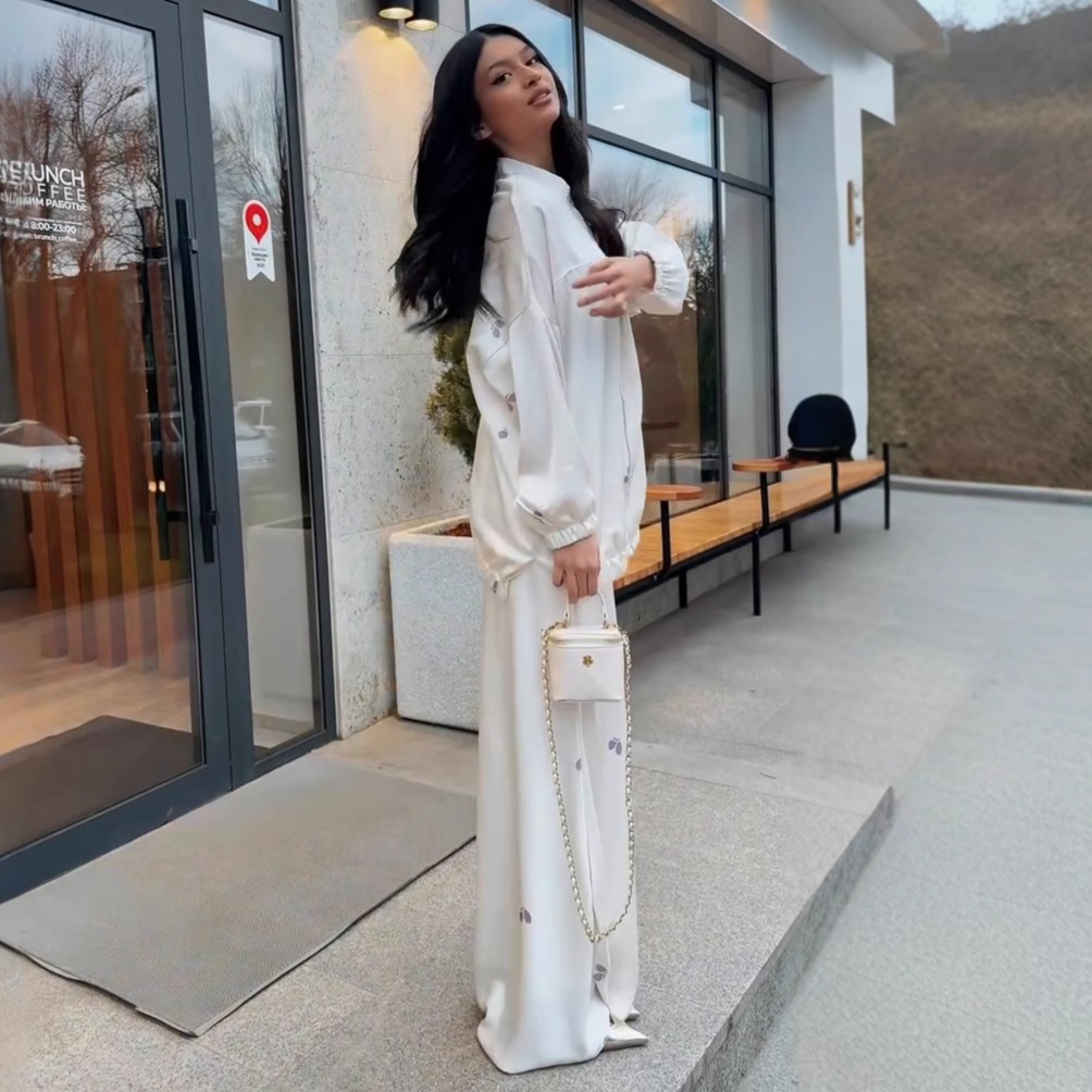 Two Piece Women's Fashion Spring and Summer Style Elegant Casual Loose Printed Long Sleeved Comfortable Long Skirt