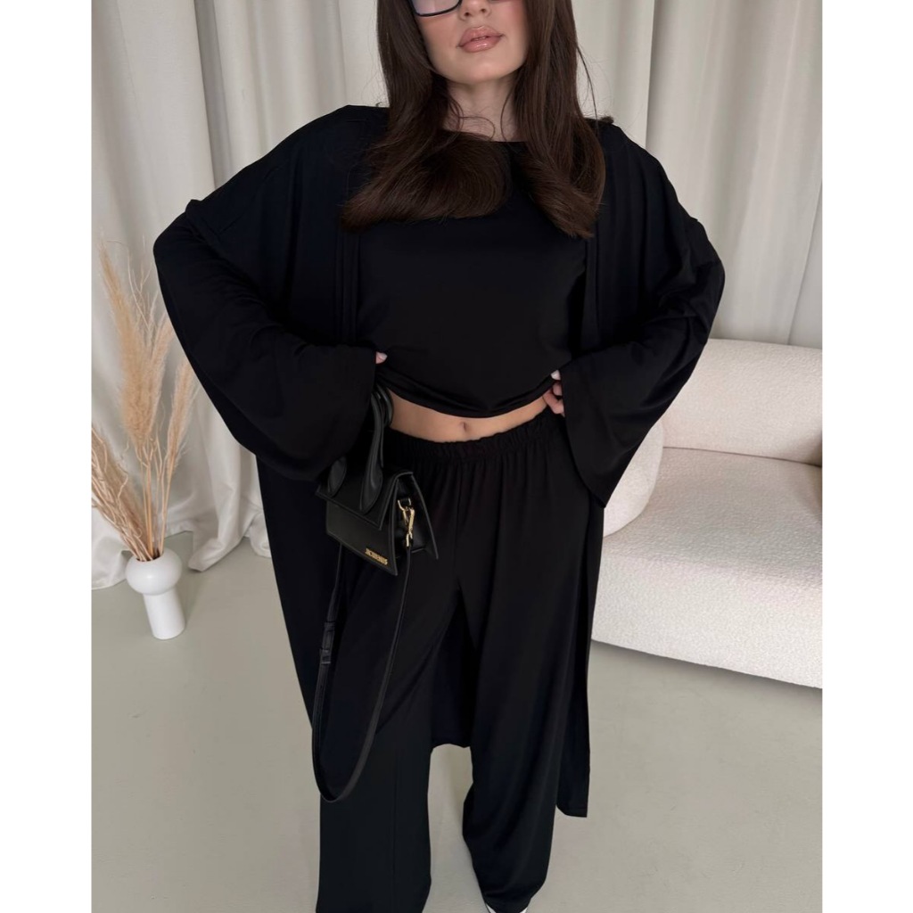 Casual Yellow Women 3 Pieces Suits V-neck Long Coat O-neck Slim Top Wide Leg Trousers Summer New Fashion
