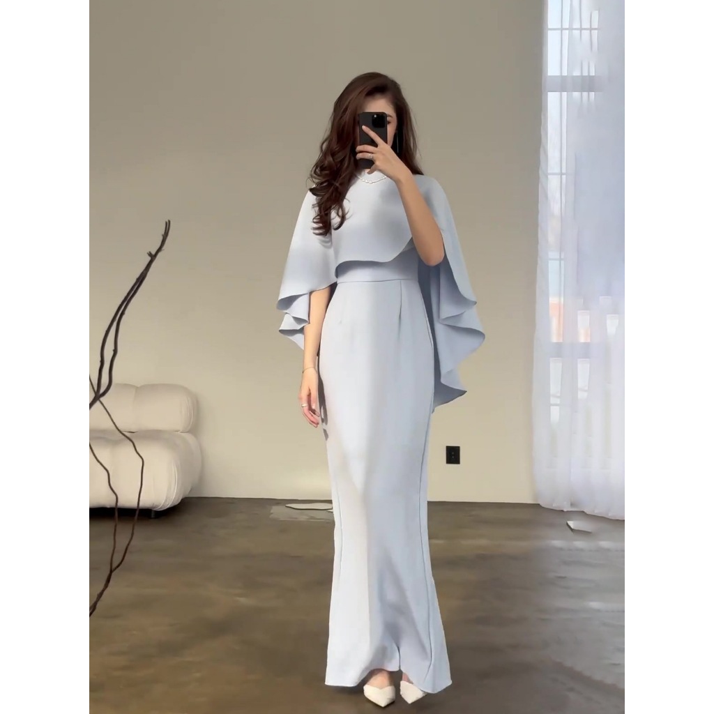 Dress Women Long Dresses Solid Color Slim Fit Tight Waist Round Collar Shawl Splice Elegant Female Vestidos