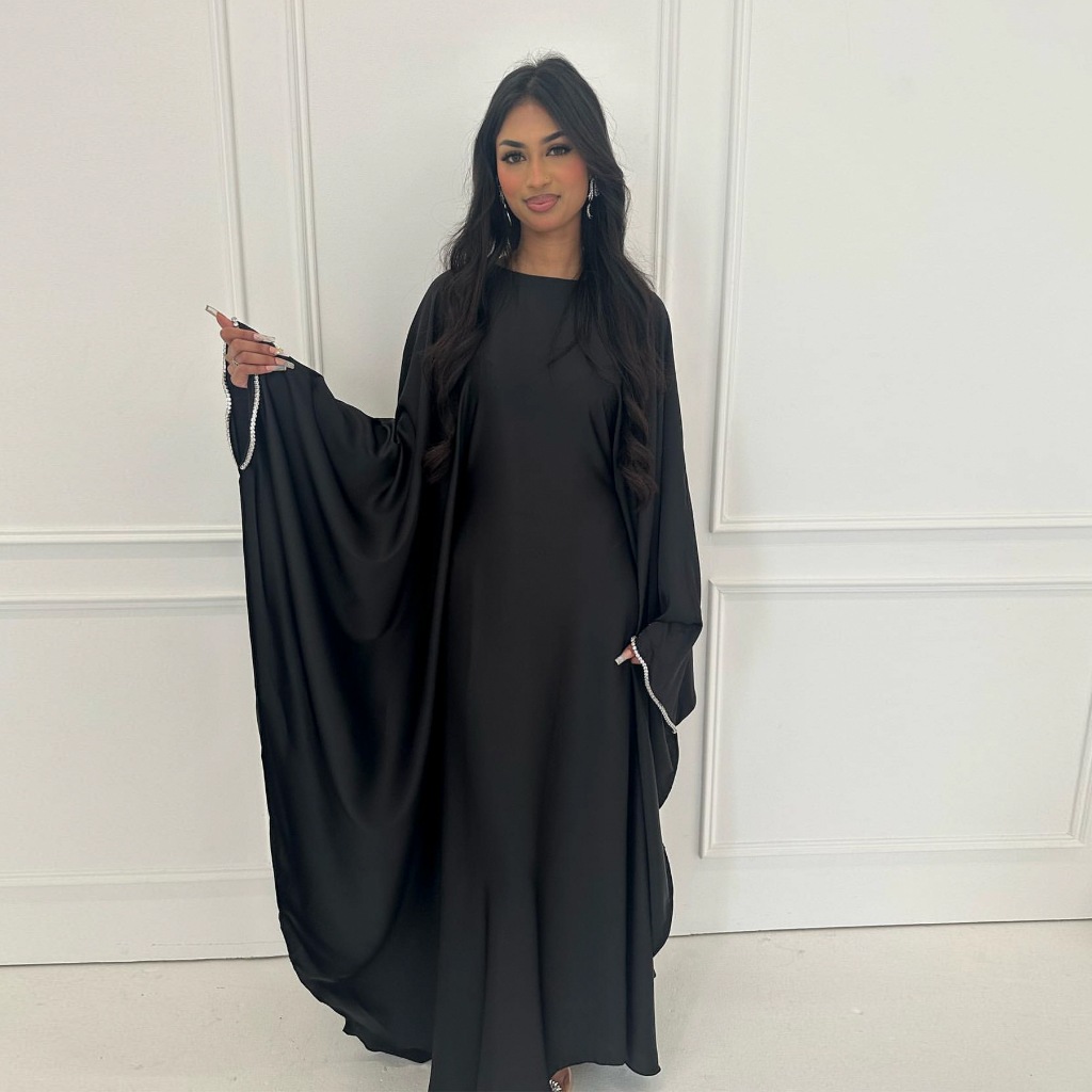 Muslim Kaftan Satin Batwing Abaya Dubai Luxury Arabic Muslimah Dresses Abayas For Women Caftan Kaftan Rob Jubah