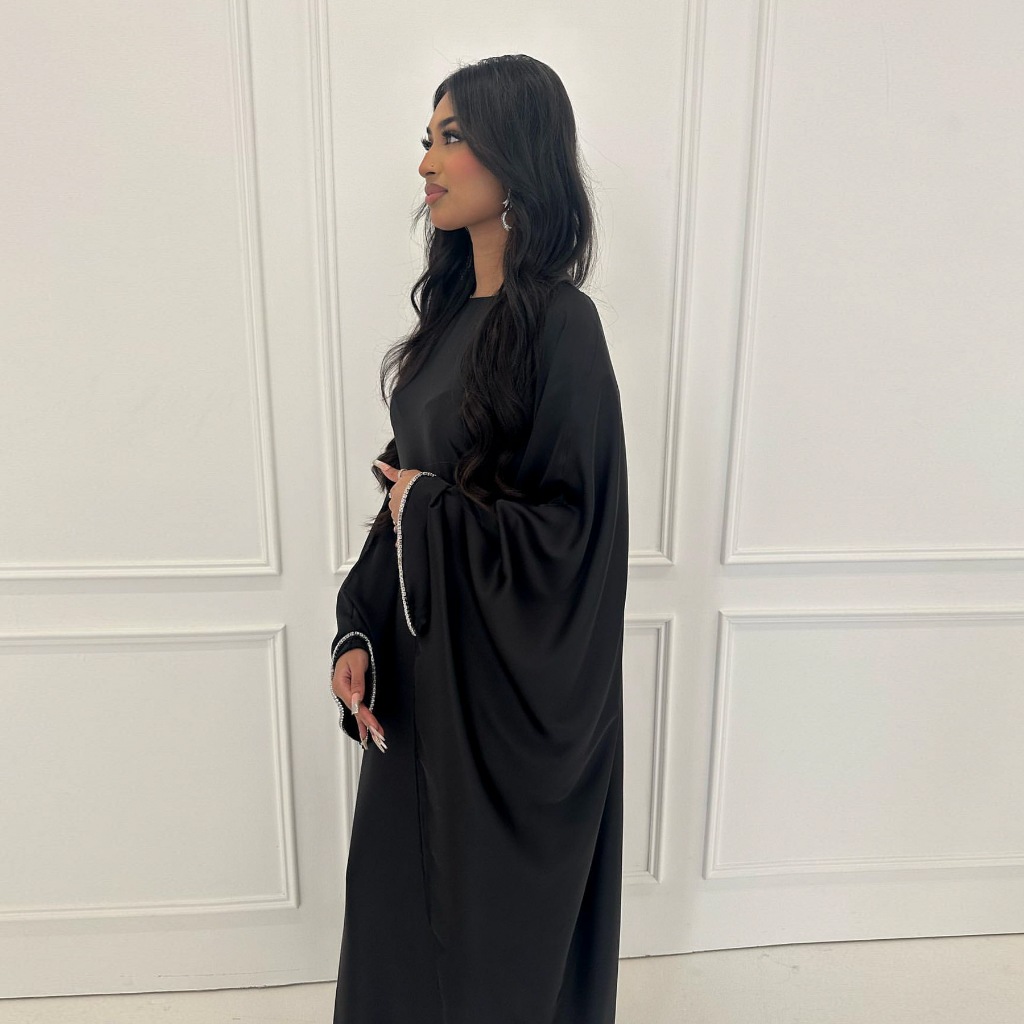 Muslim Kaftan Satin Batwing Abaya Dubai Luxury Arabic Muslimah Dresses Abayas For Women Caftan Kaftan Rob Jubah