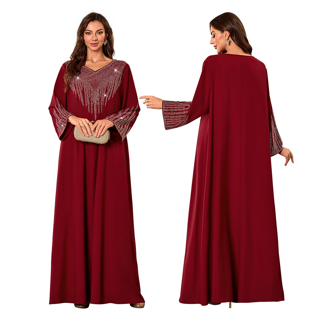 Diamonds Abaya Muslim Women Long Sleeve Maxi Dress Caftan Dubai Robe Jalabiya Kebaya Kaftan Muslimah Vestidos New