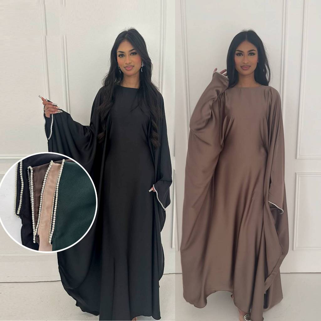Muslim Kaftan Satin Batwing Abaya Dubai Luxury Arabic Muslimah Dresses Abayas For Women Caftan Kaftan Rob Jubah