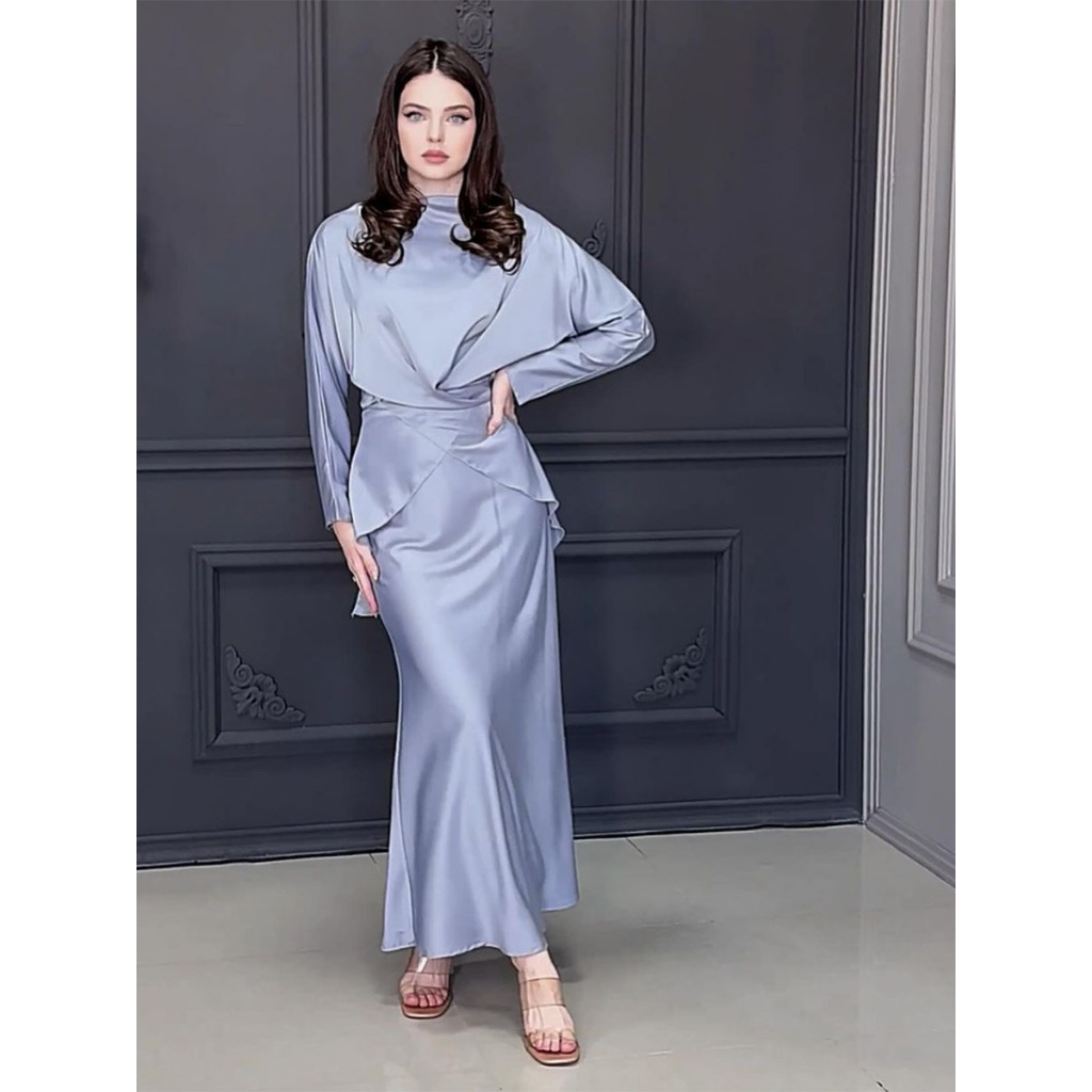 Fashion Long Sleeve Two Piece Outfits Casual Satin Women's Set Elegant Lace-up Blouse Top and Long Skirt Suit