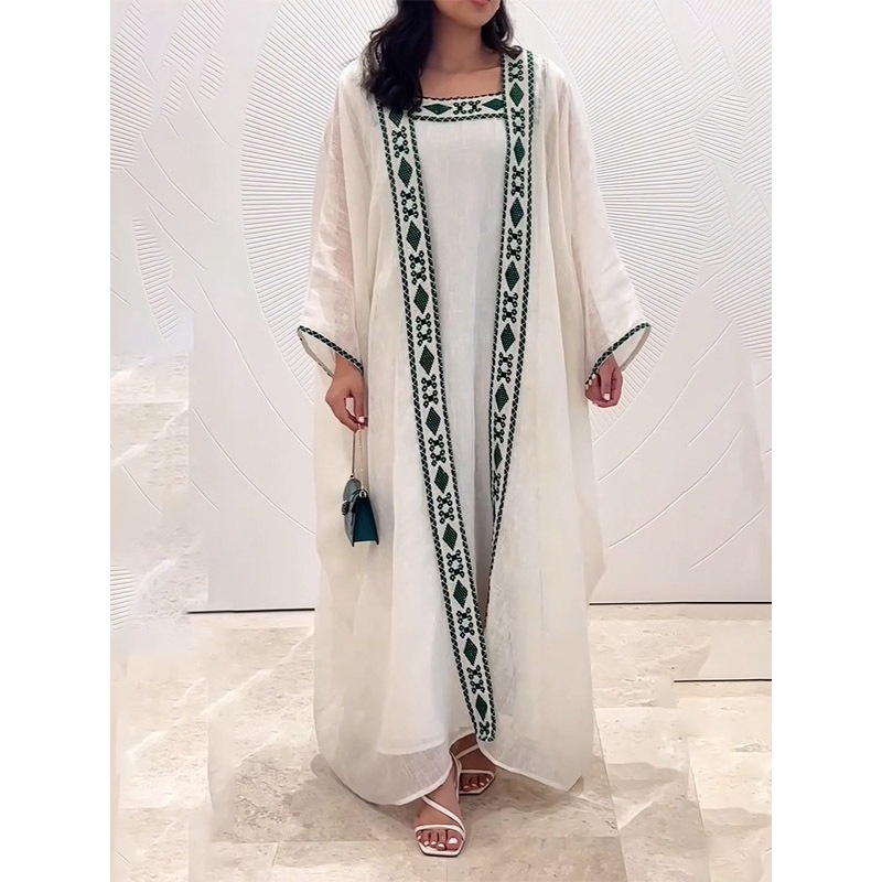 Muslim Dress 2 Piece Sets Women Modest Open Abaya Clothes Boho Suit Dresses Cardigan Robe Dubai Arab Kaftan Elegant