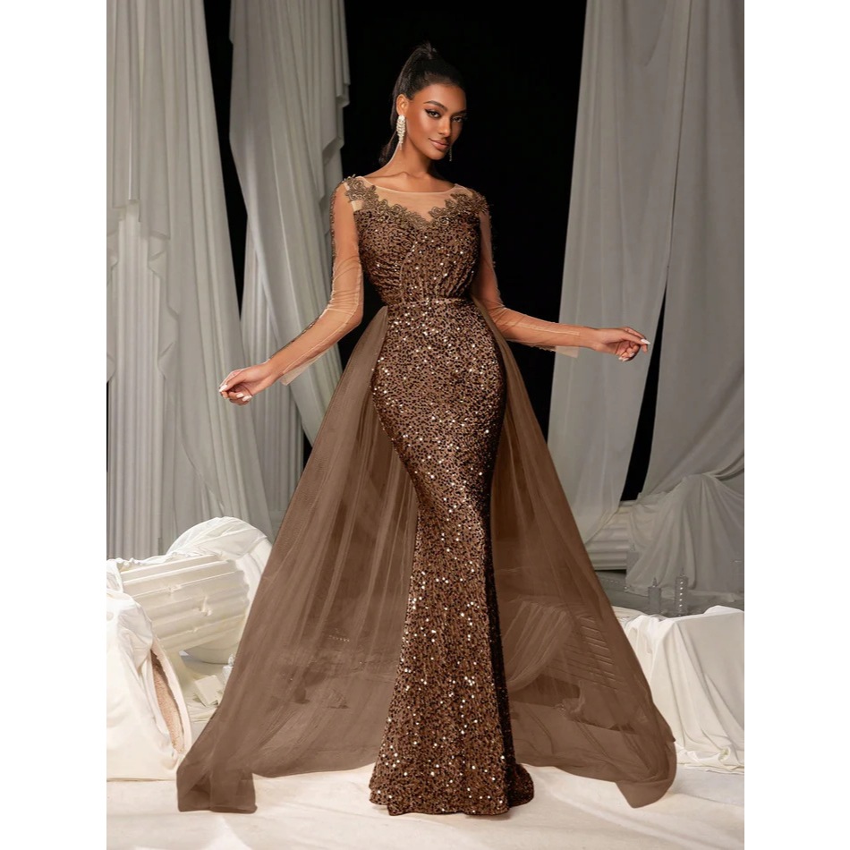 Long Ballgown Women's Evening Dress Elegant Fashionable Lace Party Gown