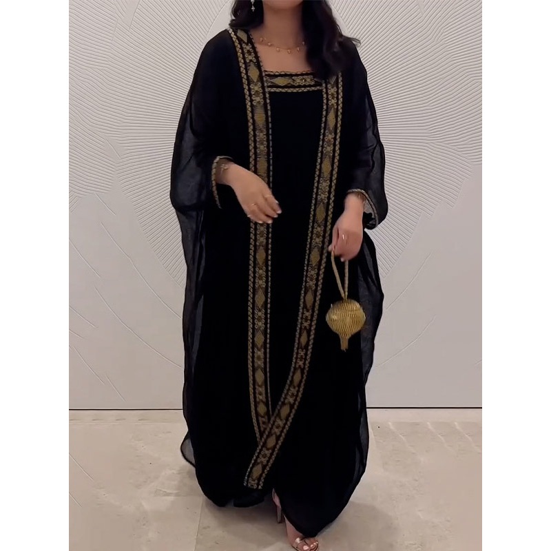 Muslim Dress 2 Piece Sets Women Modest Open Abaya Clothes Boho Suit Dresses Cardigan Robe Dubai Arab Kaftan Elegant