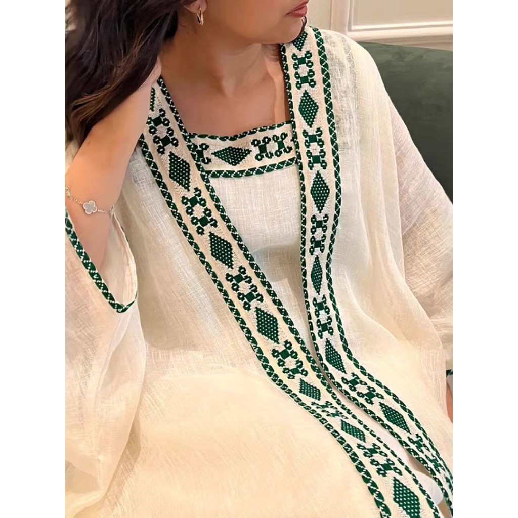 Muslim Dress 2 Piece Sets Women Modest Open Abaya Clothes Boho Suit Dresses Cardigan Robe Dubai Arab Kaftan Elegant
