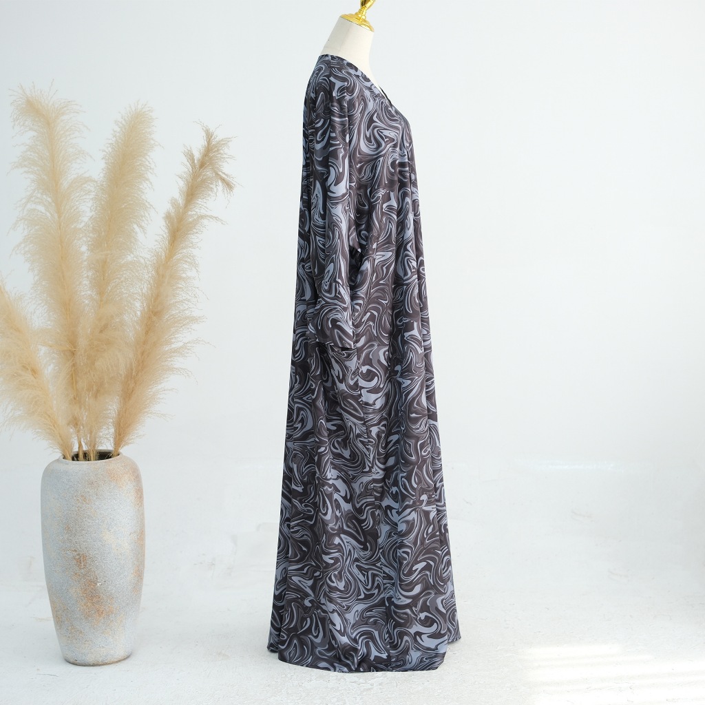 Raya Print Dress Women Muslim Ramadan Split Sleeve Abaya Party Muslim Caftan Robe Jalabiya Dubai Kaftan