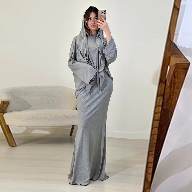 Muslim Women Swag Abaya Women Muslim Fashion headscarf long-sleeved skirt Abaya Dubai Muslimah Ensembles 2 Piece Set