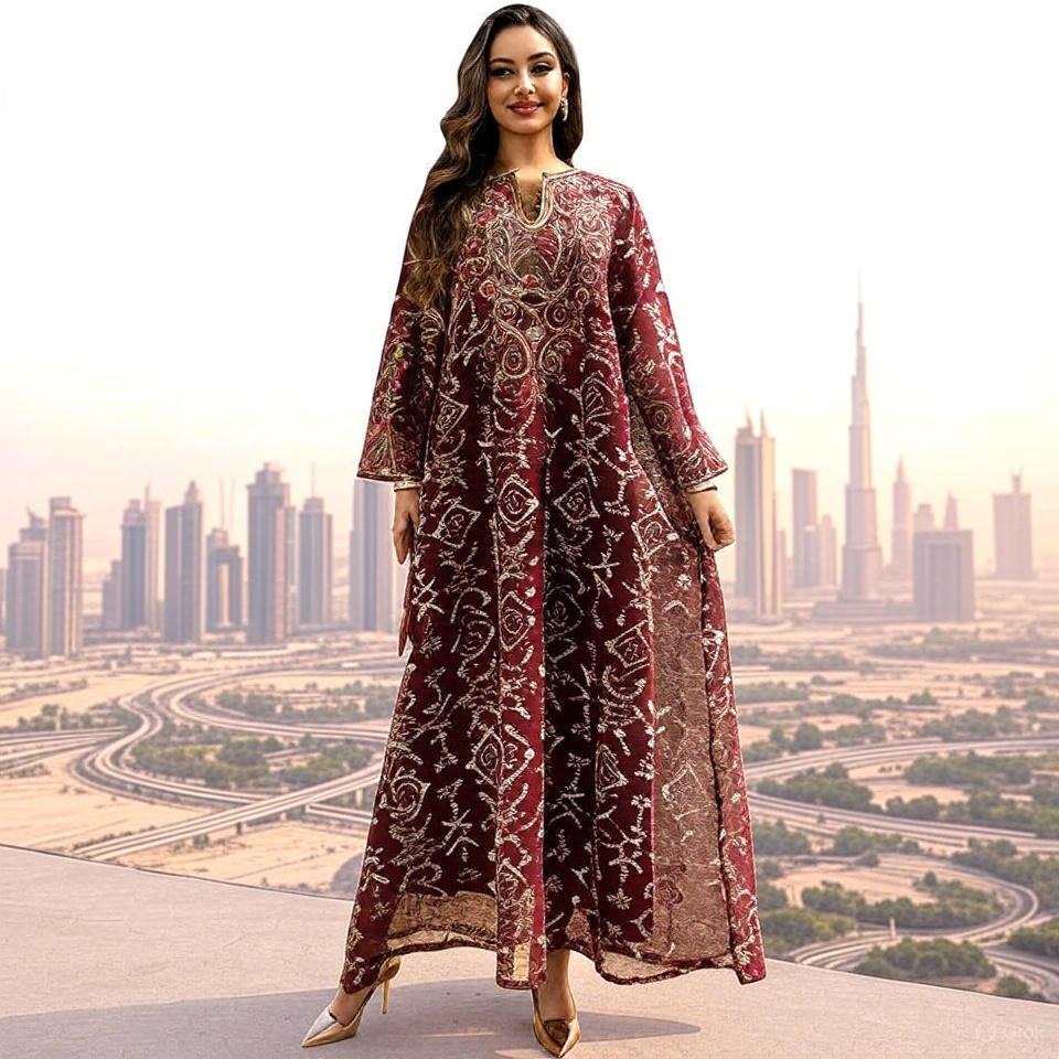 Dress for Women Abaya Muslim Mesh Embroidery Party Vestidos Largos Caftan Robe Jalabiya Dubai Kaftan Ramadan Style Gorge