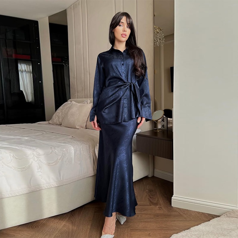 Women's Lapel Irregular Button Long Sleeve Top Long Skirt Suit