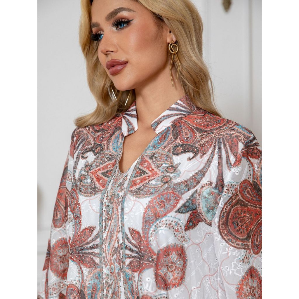 New Muslim Women's Robe Embroidered Cloth Print Diamond Women's Long Dress