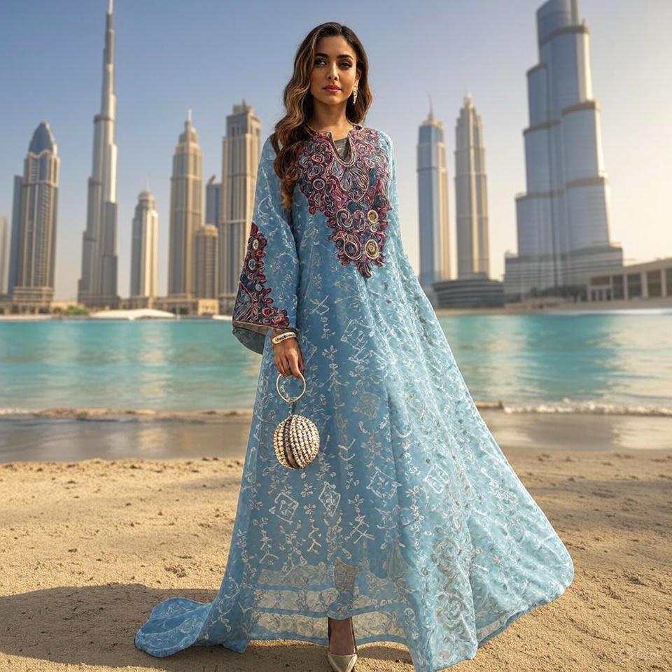 Dress for Women Abaya Muslim Mesh Embroidery Party Vestidos Largos Caftan Robe Jalabiya Dubai Kaftan Ramadan Style Gorge