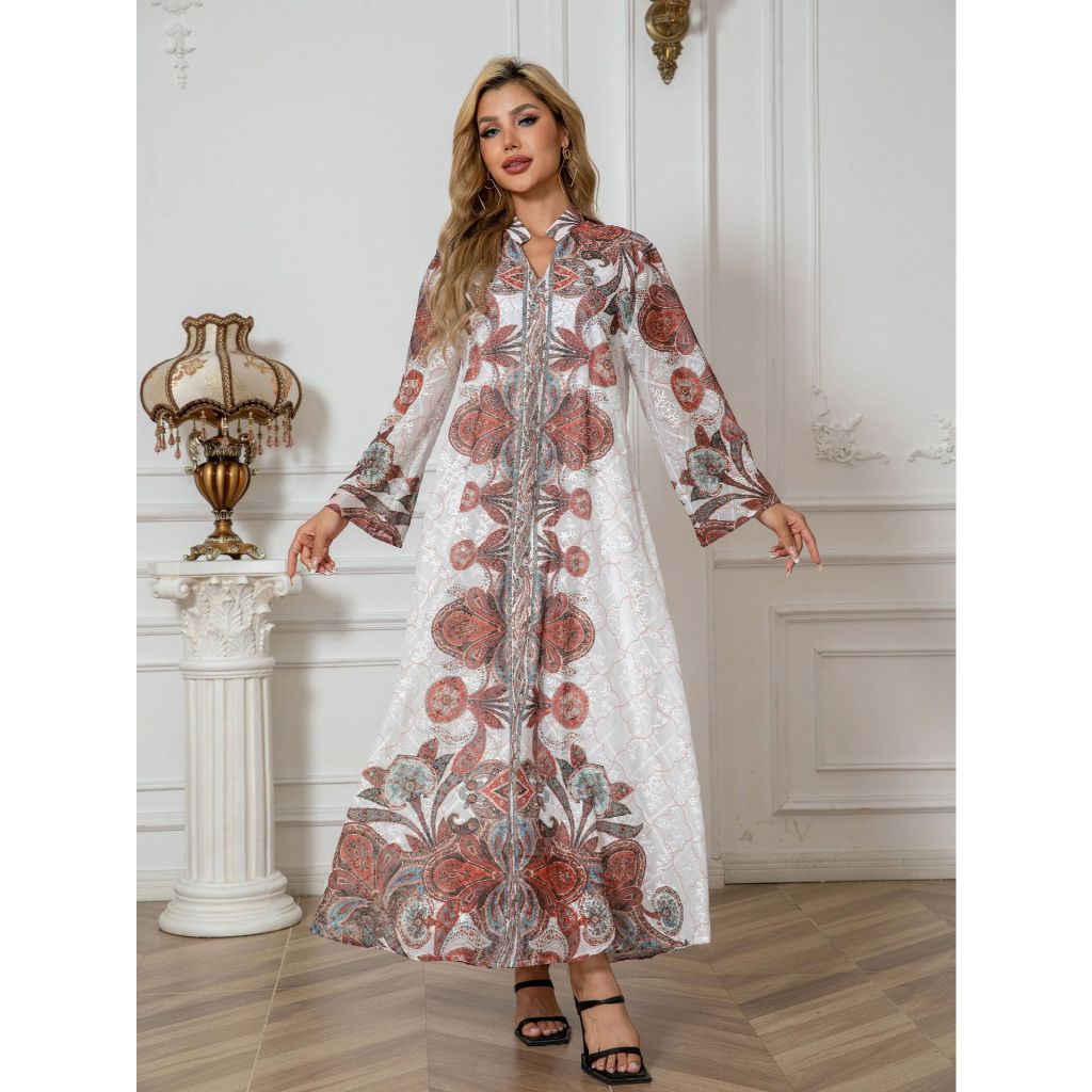 New Muslim Women's Robe Embroidered Cloth Print Diamond Women's Long Dress