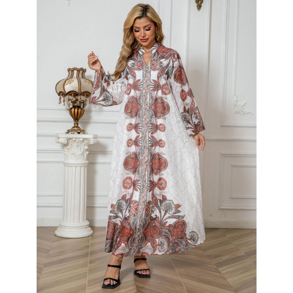 New Muslim Women's Robe Embroidered Cloth Print Diamond Women's Long Dress