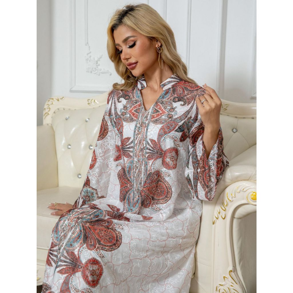 New Muslim Women's Robe Embroidered Cloth Print Diamond Women's Long Dress