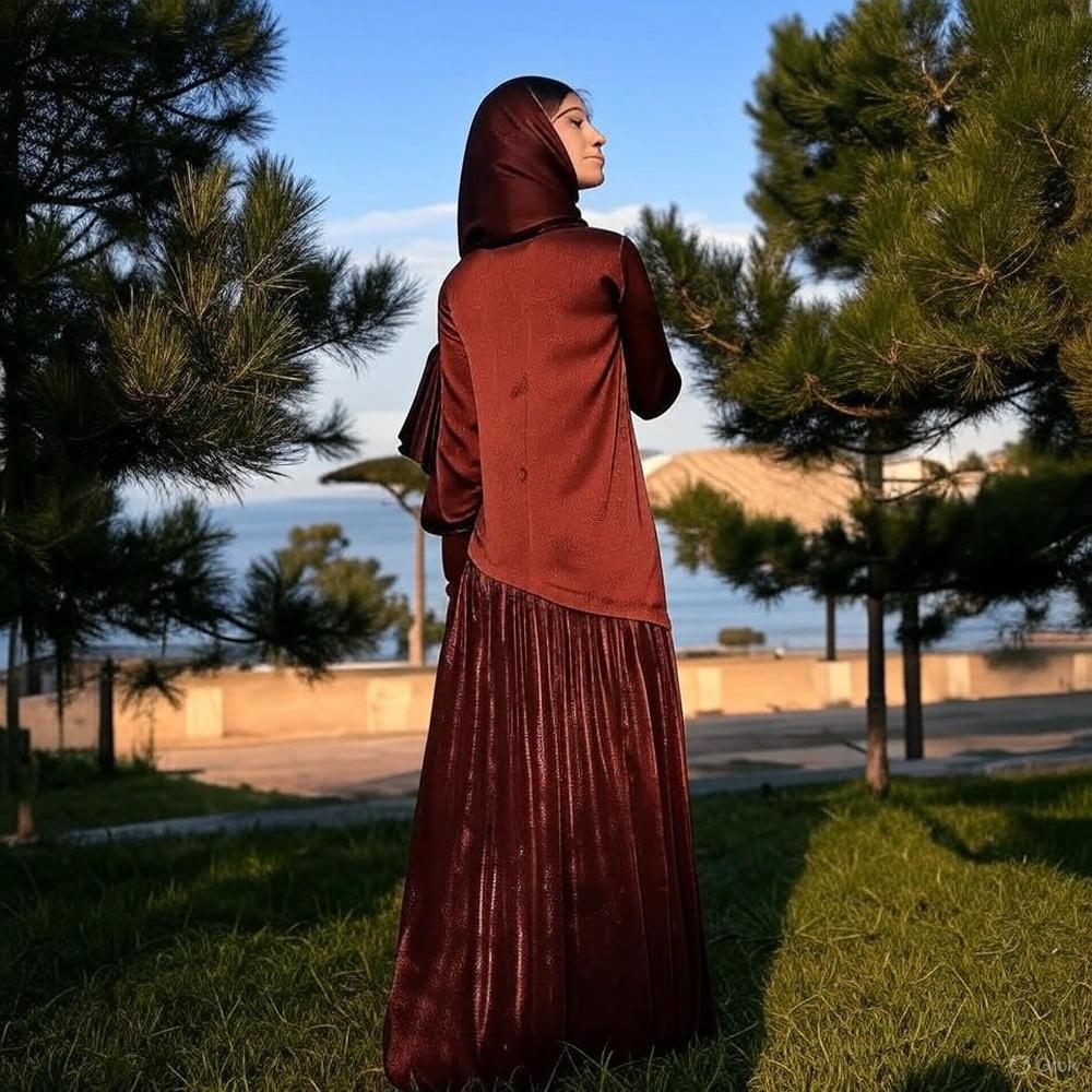 Spring New Women's Muslim Style Satin Stitching Design Elegant Fashion Dress jalabiya