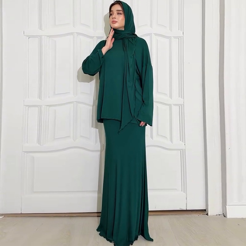 Muslim Women Swag Abaya Women Muslim Fashion headscarf long-sleeved skirt Abaya Dubai Muslimah Ensembles 2 Piece Set