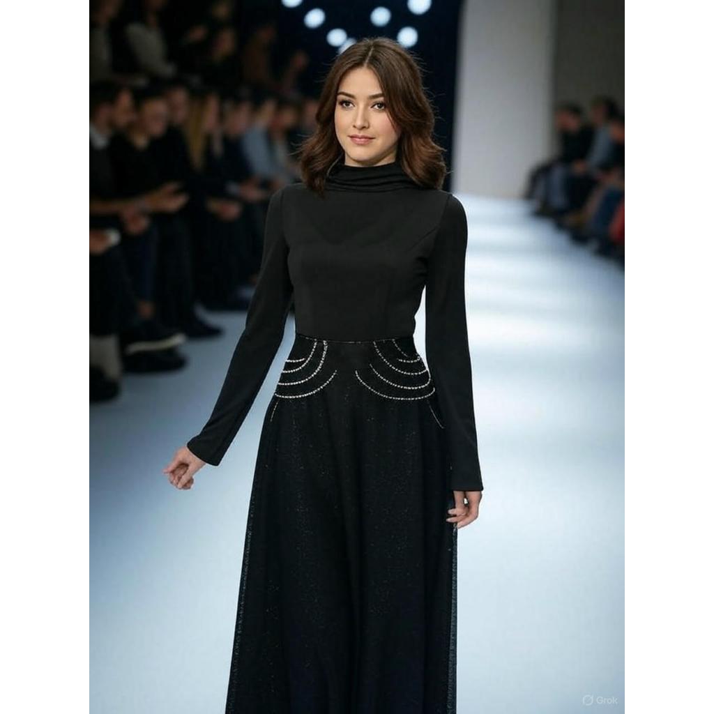Royal Elegance Luxurious Satin High Collar Lantern Sleeve Dress for Timeless Vintage Glamour