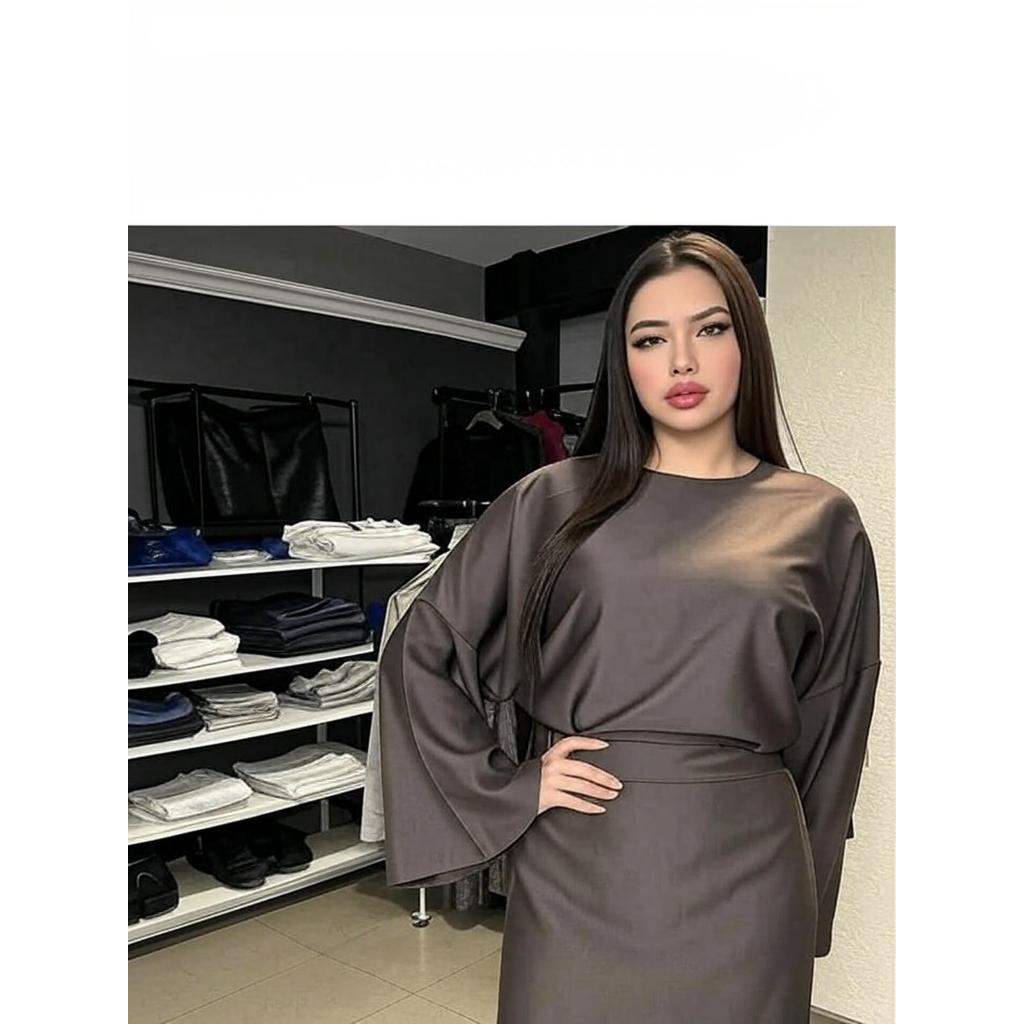 Luxury Elegance Lace-Up Ensemble – Chic Batwing Sleeve & Satin Drape Two-Piece Set for Timeless Grace