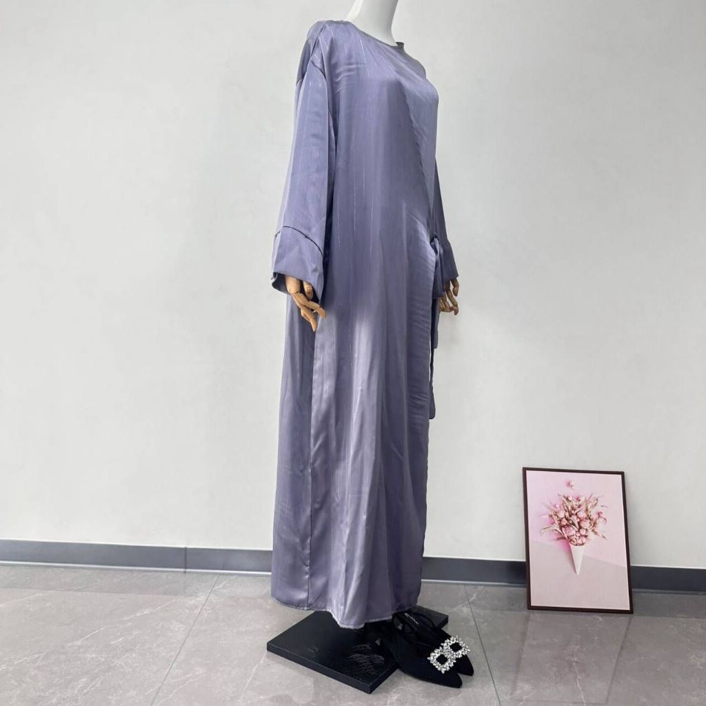 Side Wrap Abaya Ramadan Robe Muslim Women Dubai Islam Dress Satin Abayas Kebaya Caftan