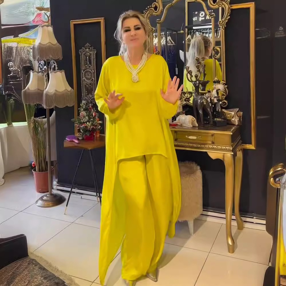 O-neck Long Sleeve Blouse Tops & Wide Leg Pants Set Women Elegant Temperament Casual Suit Trousers Loose Outfit