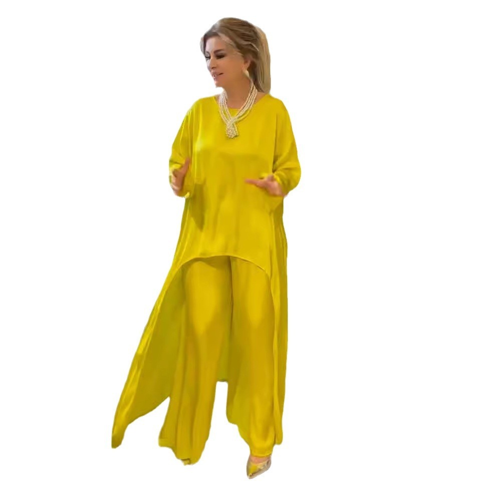 O-neck Long Sleeve Blouse Tops & Wide Leg Pants Set Women Elegant Temperament Casual Suit Trousers Loose Outfit