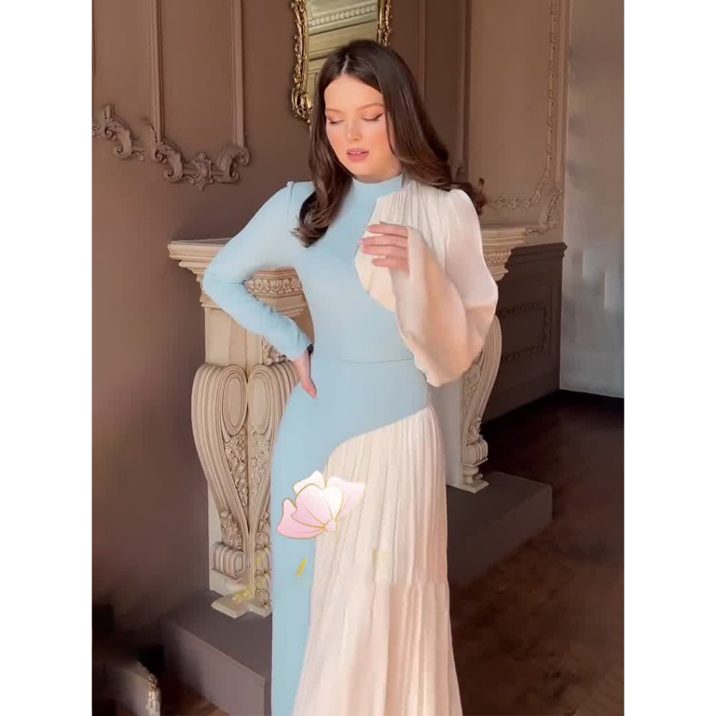 Graceful Long-Sleeve Dress – Chic Big Swing Style for Special Occasions & Celebrations