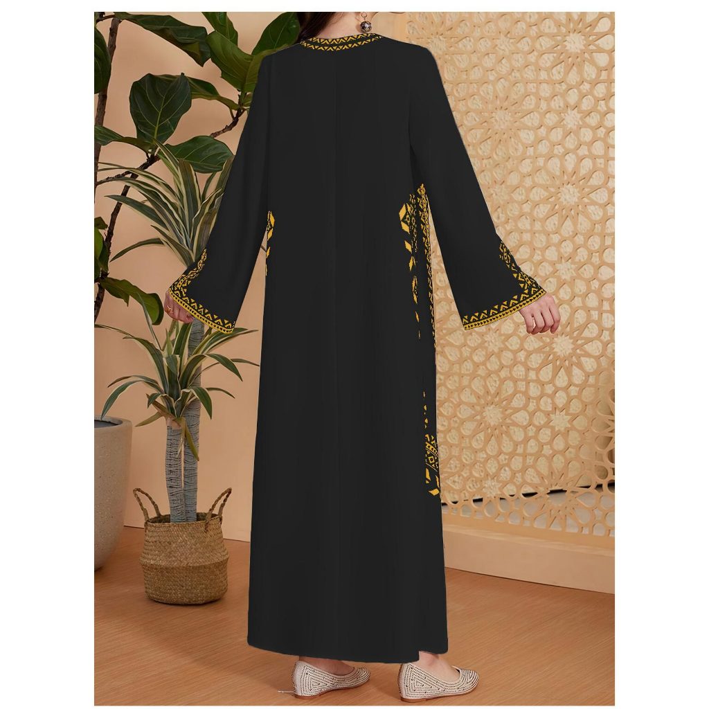 Middle East Muslim women's printed V-neck robe Arab ethnic style printed dress