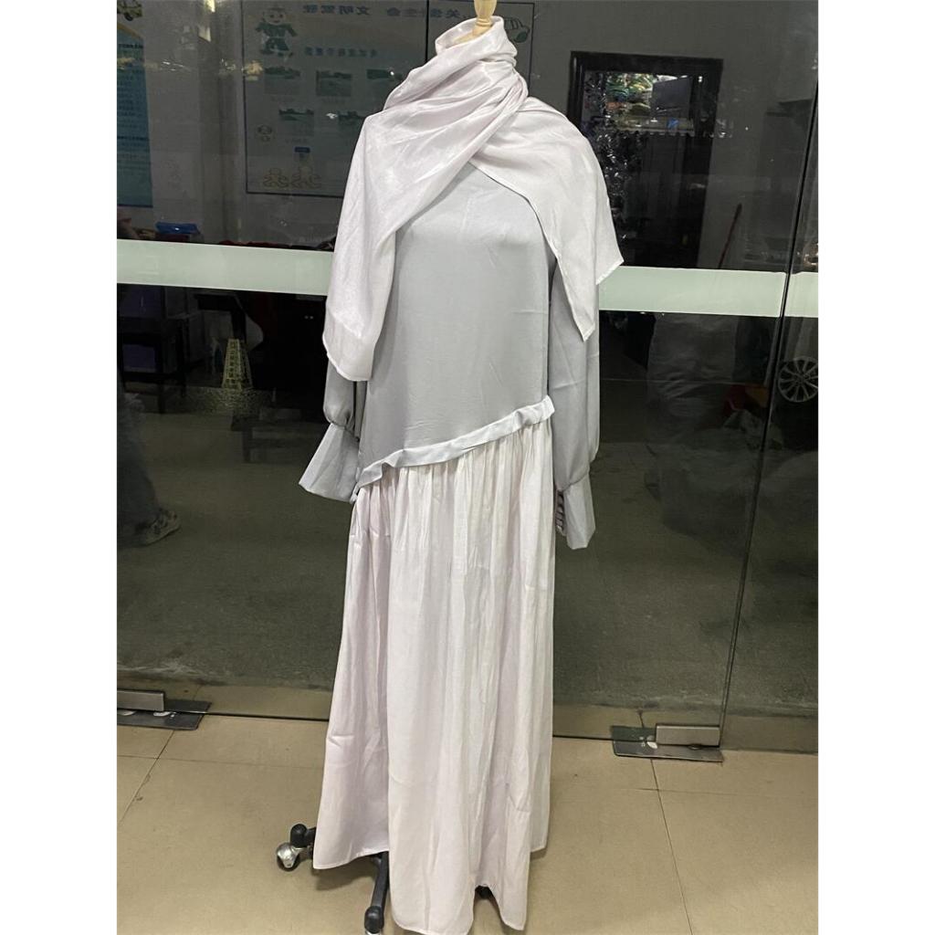 Spring New Women's Muslim Style Satin Stitching Design Elegant Fashion Dress jalabiya