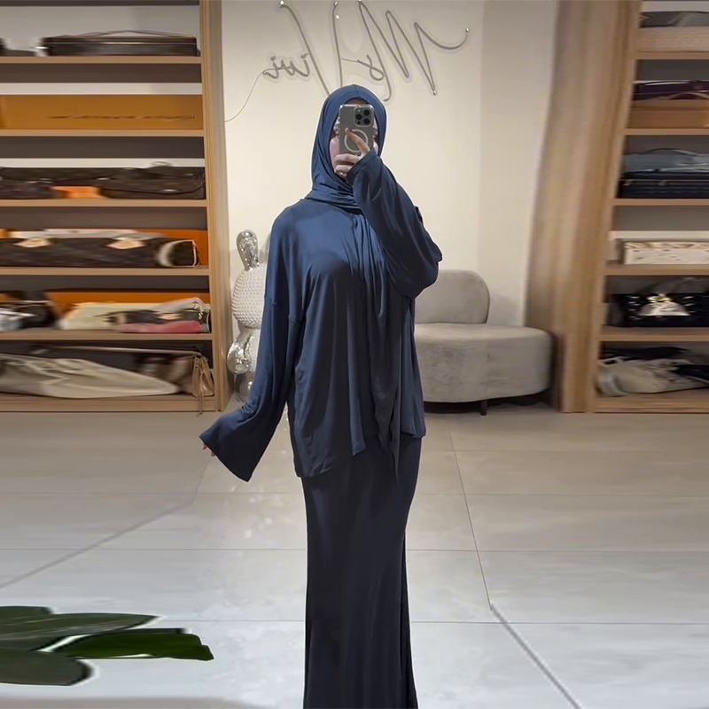 Muslim Women Swag Abaya Women Muslim Fashion headscarf long-sleeved skirt Abaya Dubai Muslimah Ensembles 2 Piece Set