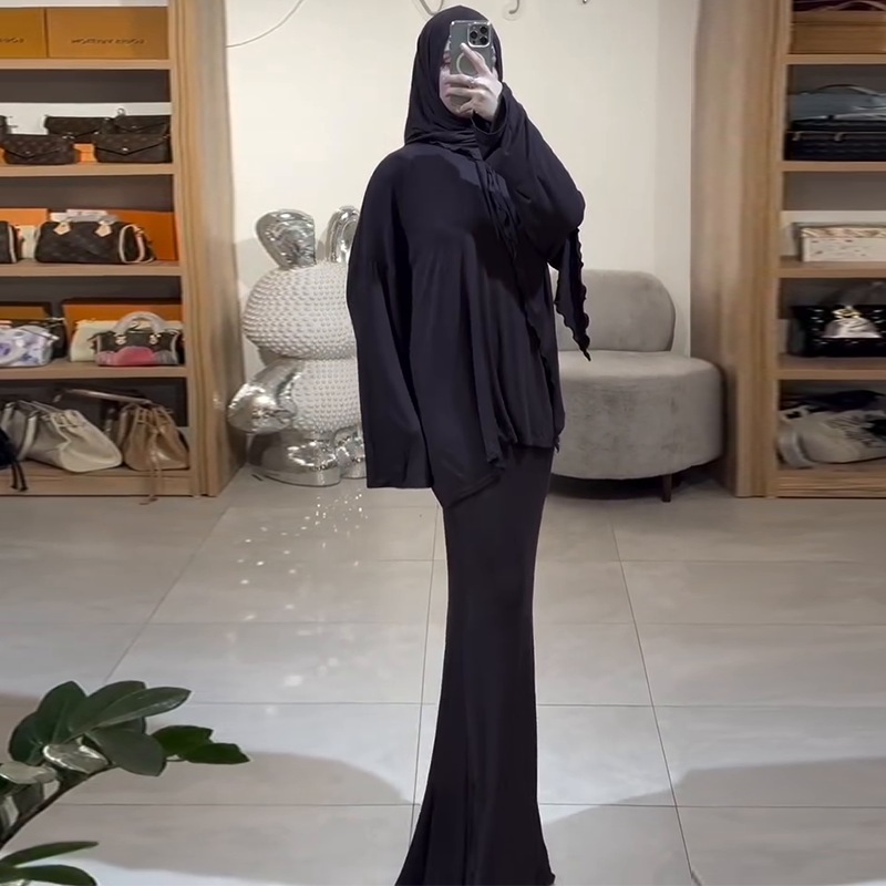 Muslim Women Swag Abaya Women Muslim Fashion headscarf long-sleeved skirt Abaya Dubai Muslimah Ensembles 2 Piece Set