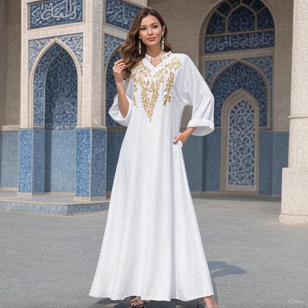 Muslim Robe Women Embroidered Abaya Dress Dubai Women Muslim Slim Elegant Abaya