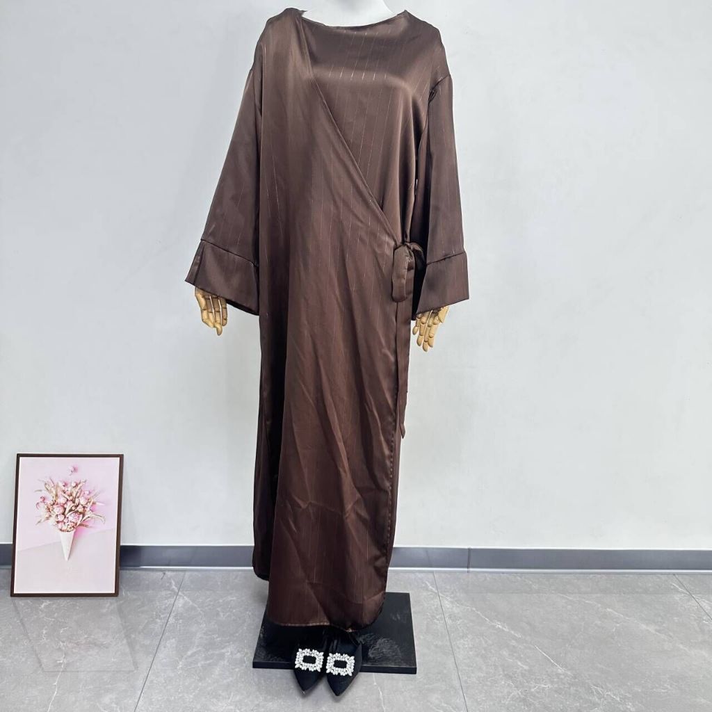 Side Wrap Abaya Ramadan Robe Muslim Women Dubai Islam Dress Satin Abayas Kebaya Caftan