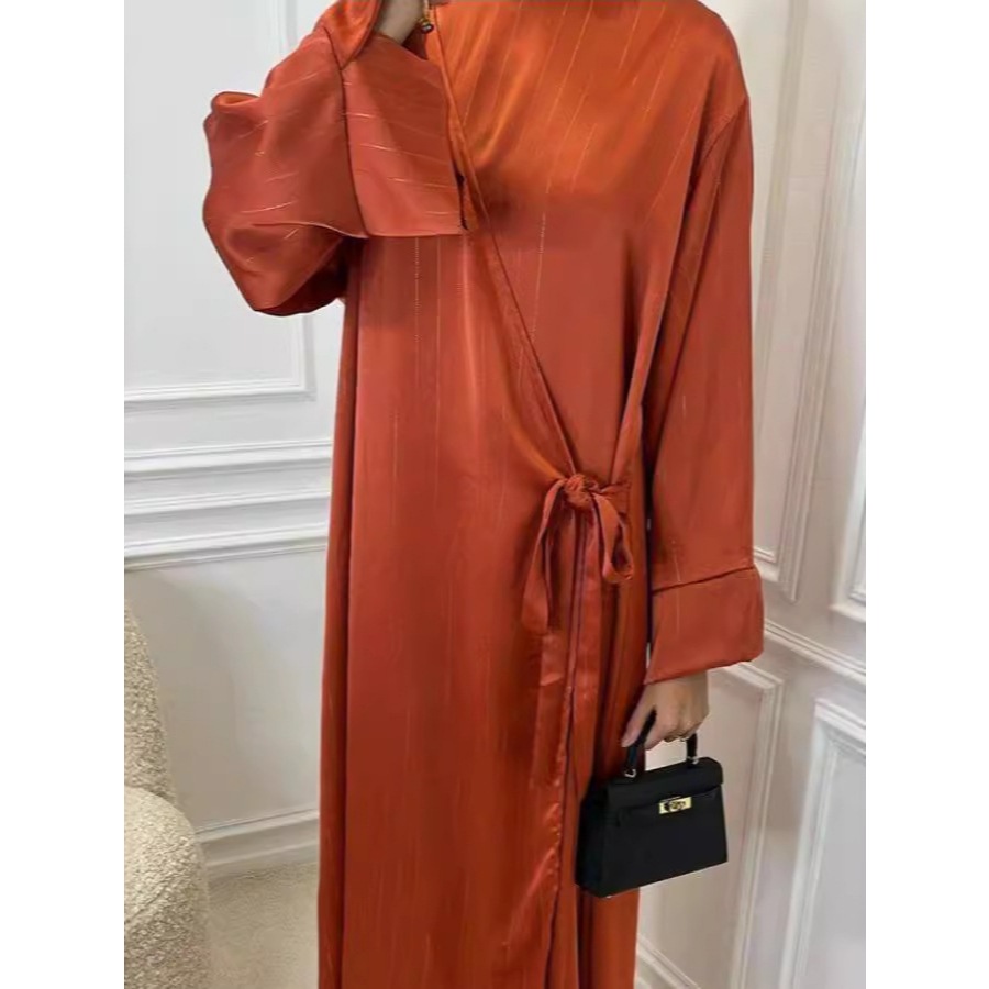 Side Wrap Abaya Ramadan Robe Muslim Women Dubai Islam Dress Satin Abayas Kebaya Caftan