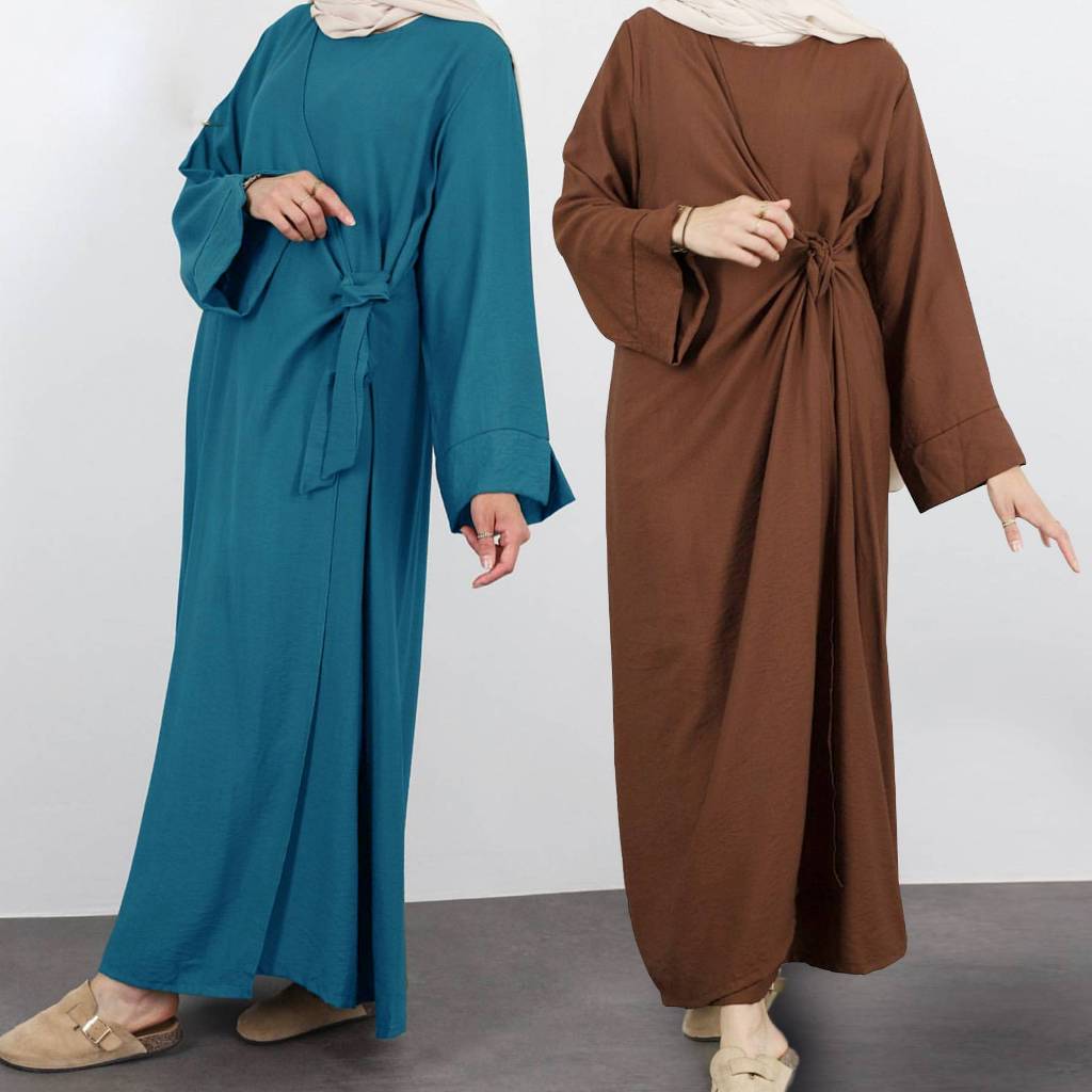 Muslim Modest Dress for Women Eid Plain Dubai Abaya Luxury Elegant Islam Party Clothing Solid Color Robe