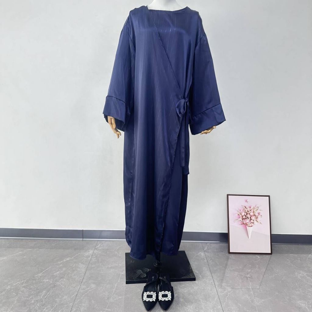 Side Wrap Abaya Ramadan Robe Muslim Women Dubai Islam Dress Satin Abayas Kebaya Caftan