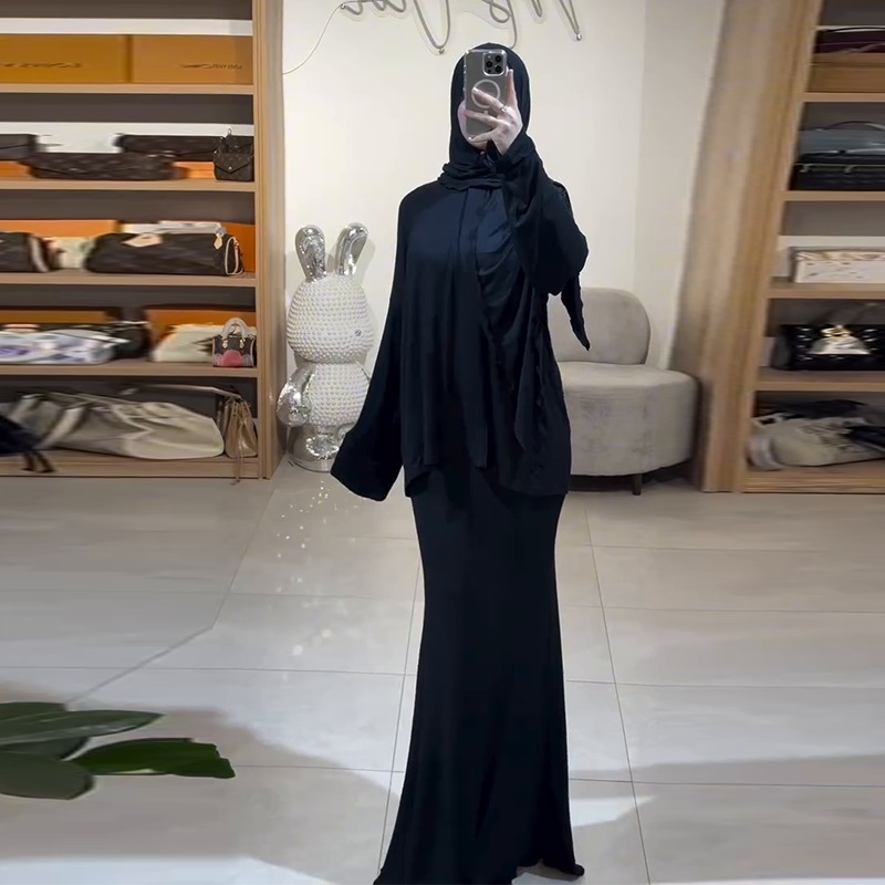 Muslim Women Swag Abaya Women Muslim Fashion headscarf long-sleeved skirt Abaya Dubai Muslimah Ensembles 2 Piece Set