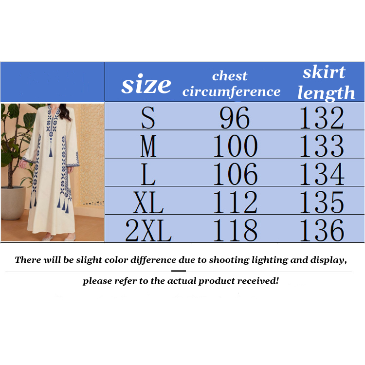 Middle East Muslim women's printed V-neck robe Arab ethnic style printed dress