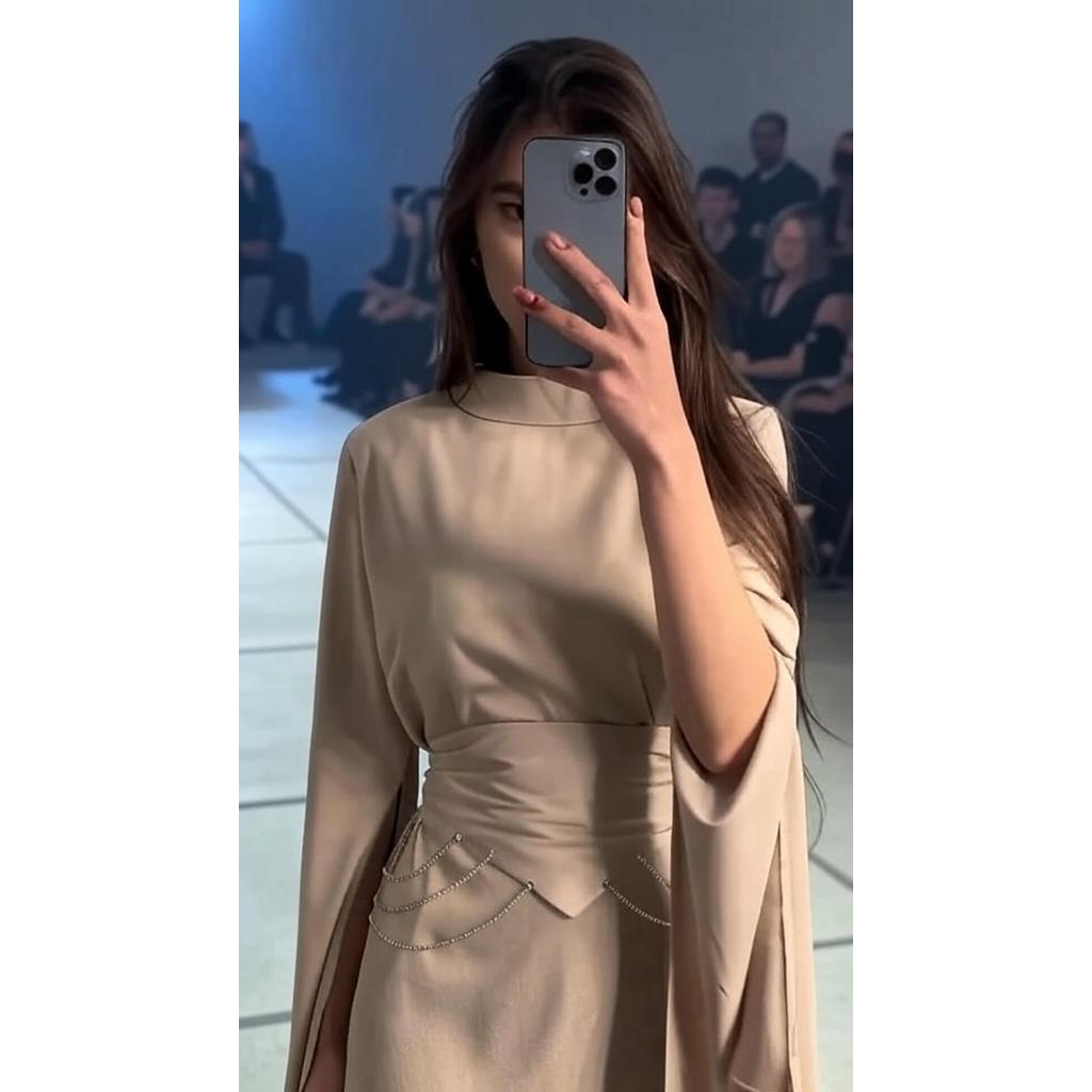 Royal Elegance Luxurious Satin High Collar Lantern Sleeve Dress for Timeless Vintage Glamour