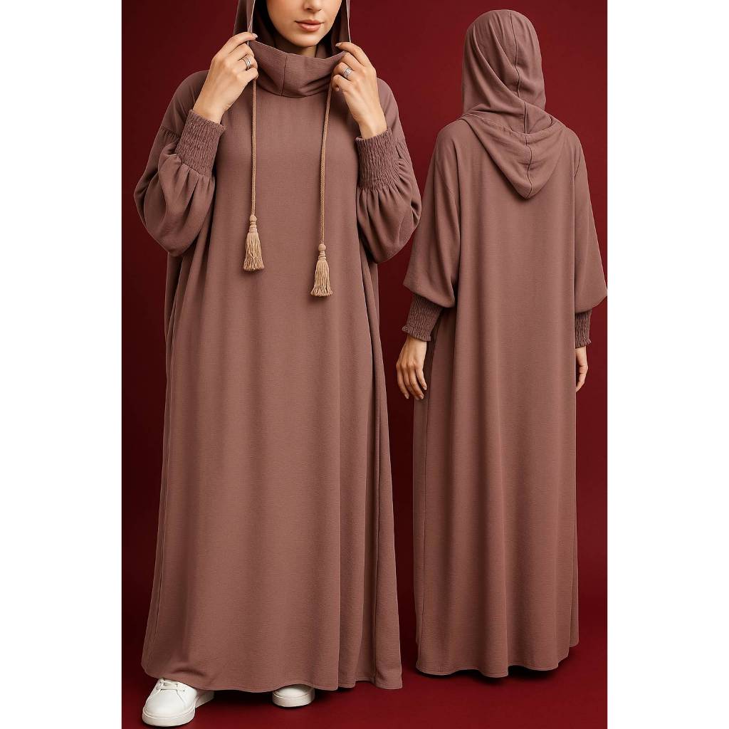 Muslim Abaya Long Sleeve Hat Women Raya Hooded long Kaftan Arab Robe Islamic Hijab Dubai Jubah