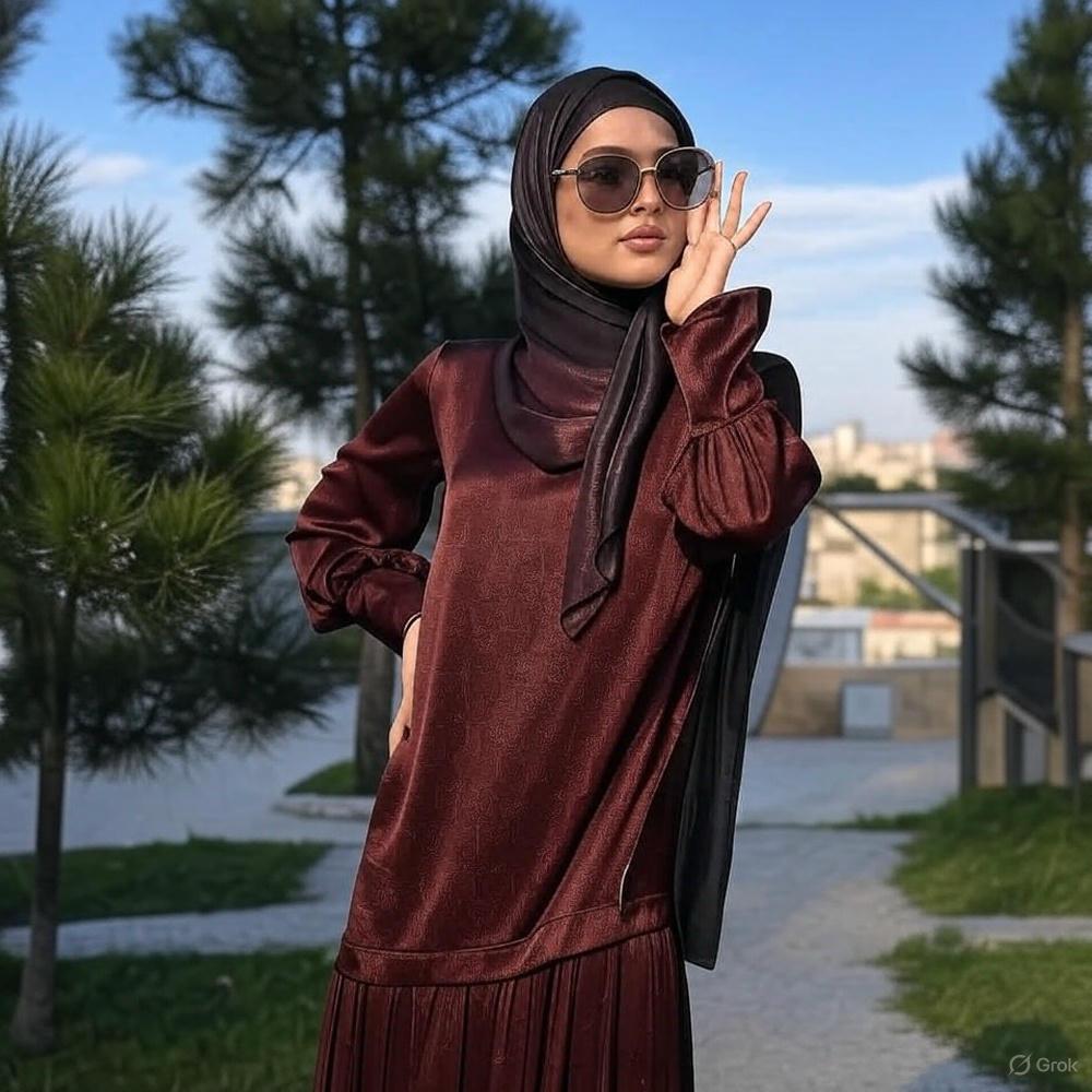 Spring New Women's Muslim Style Satin Stitching Design Elegant Fashion Dress jalabiya