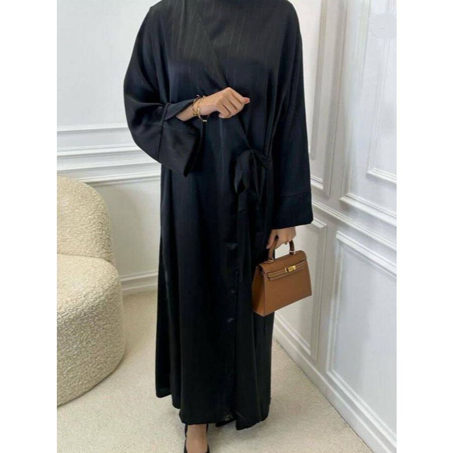 Side Wrap Abaya Ramadan Robe Muslim Women Dubai Islam Dress Satin Abayas Kebaya Caftan