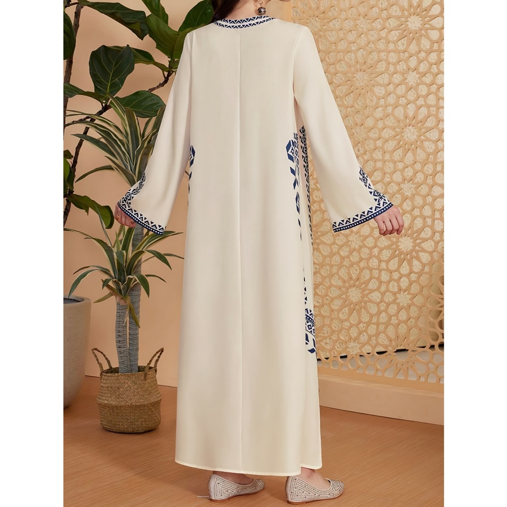 Middle East Muslim women's printed V-neck robe Arab ethnic style printed dress