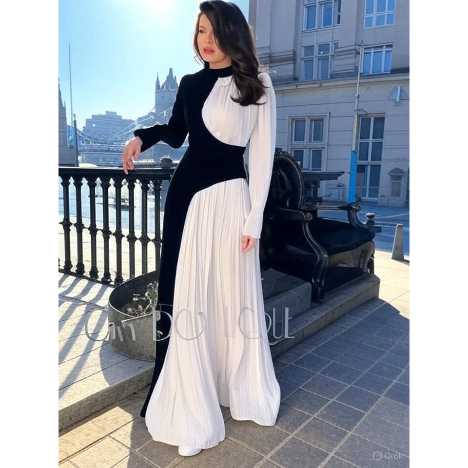 Graceful Long-Sleeve Dress – Chic Big Swing Style for Special Occasions & Celebrations