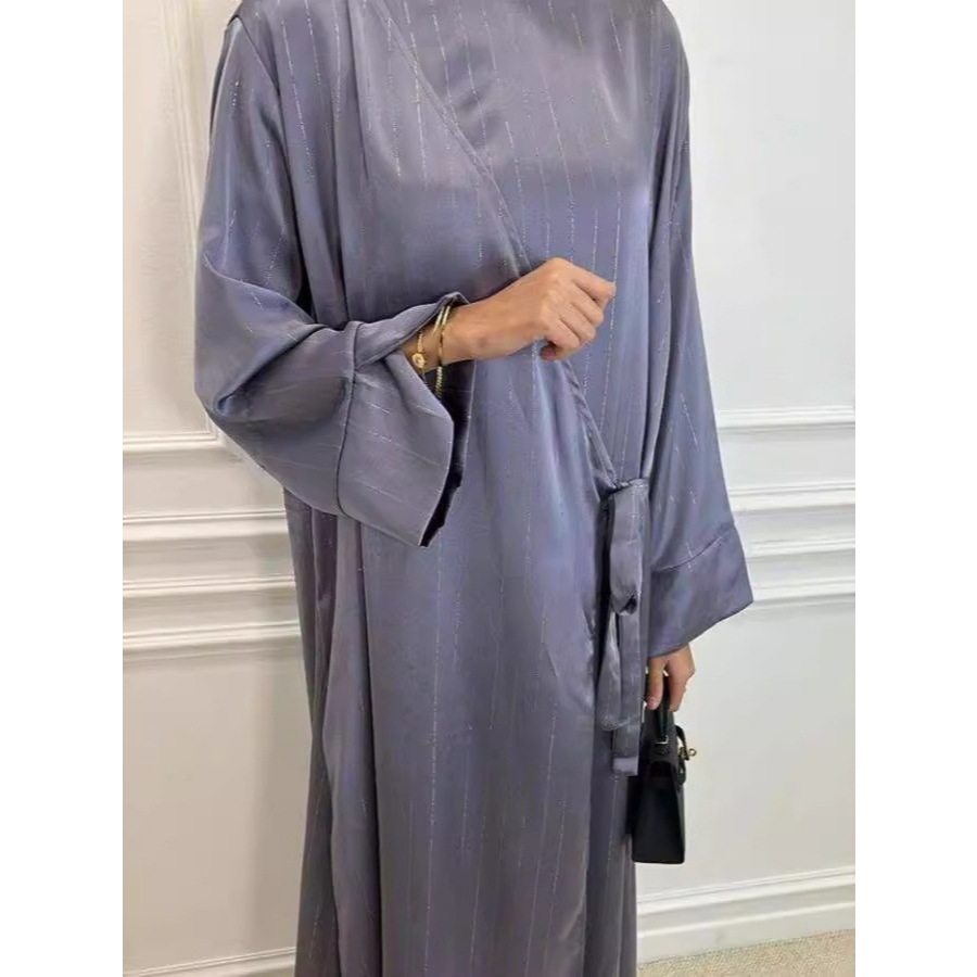 Side Wrap Abaya Ramadan Robe Muslim Women Dubai Islam Dress Satin Abayas Kebaya Caftan