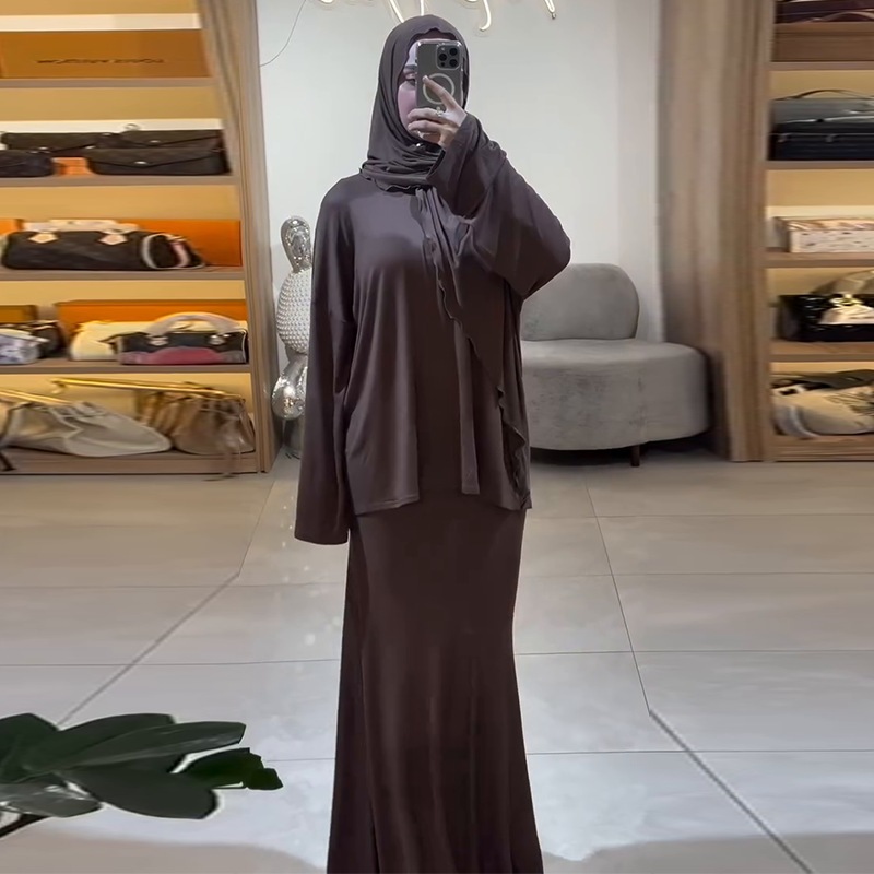 Muslim Women Swag Abaya Women Muslim Fashion headscarf long-sleeved skirt Abaya Dubai Muslimah Ensembles 2 Piece Set