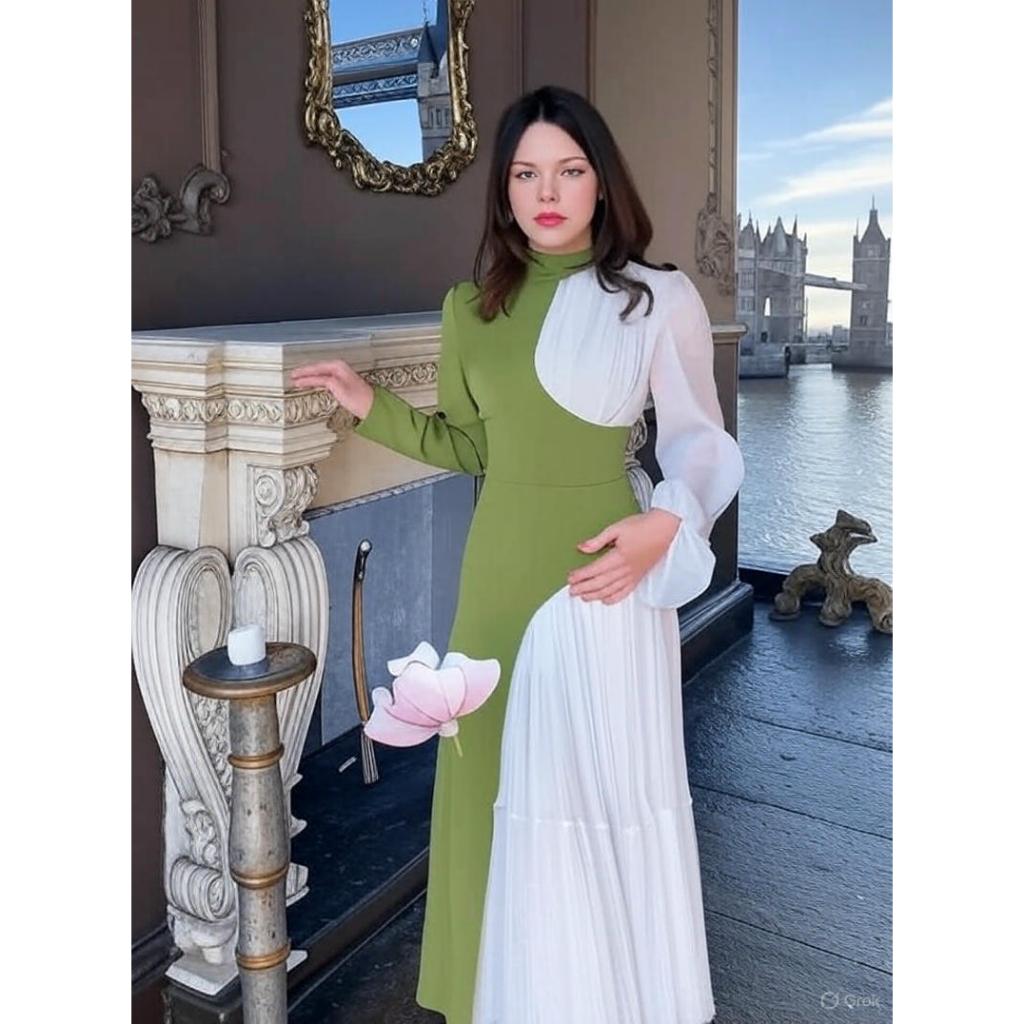 Graceful Long-Sleeve Dress – Chic Big Swing Style for Special Occasions & Celebrations